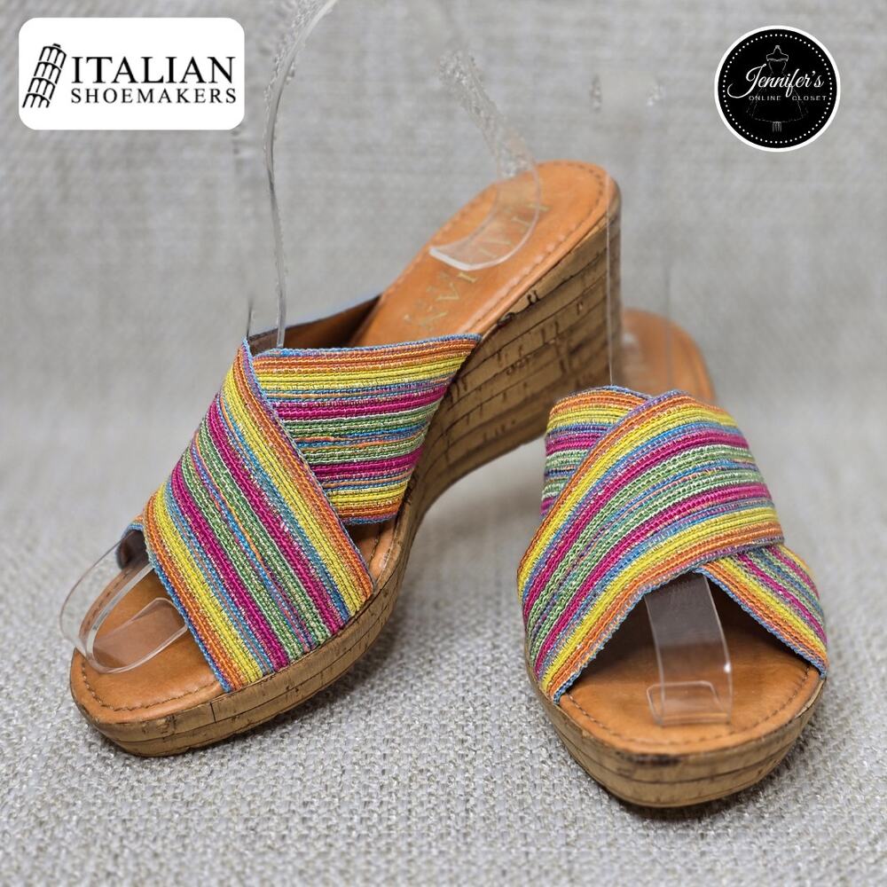 Italian Shoemakers Everly Bright Multicolored Wedge Sandals Size 6.5